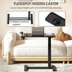Dash Dock Essential: Standing Rolling Desk With Hidden Wheels Side Table Adjustable Height OverBed Table Hospital Desk With Cup Holder