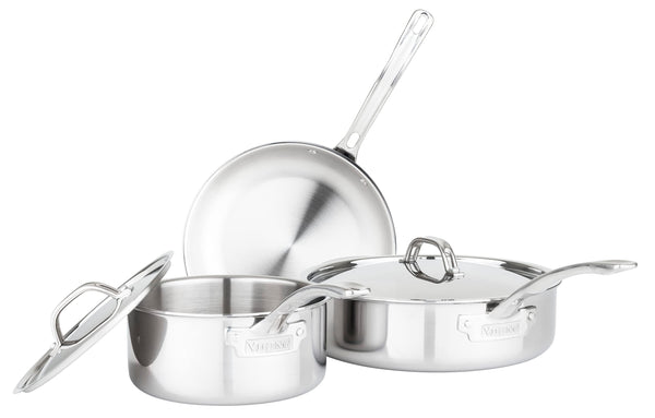 Dash Dock Elite:  Viking Culinary 3-Ply Stainless Steel Cookware Set with Metal Lids 5 Piece Dishwasher Oven Safe Works on All Cooktops including Induction
