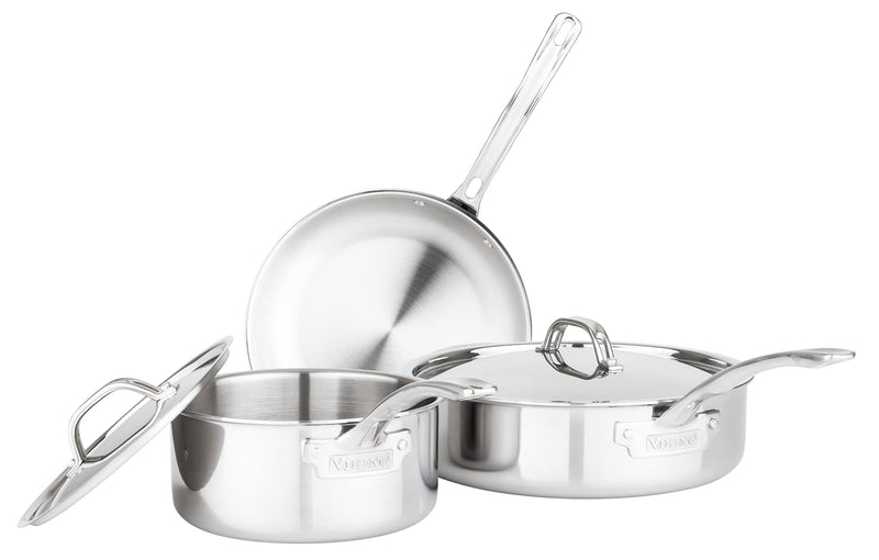 Dash Dock Elite:  Viking Culinary 3-Ply Stainless Steel Cookware Set with Metal Lids 5 Piece Dishwasher Oven Safe Works on All Cooktops including Induction