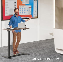 Dash Dock Essential: Standing Rolling Desk With Hidden Wheels Side Table Adjustable Height OverBed Table Hospital Desk With Cup Holder