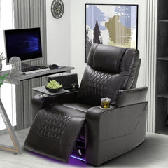 Dash Dock Premium: Power Motion Recliner With USB Charging Port And Hidden Arm Storage 2 Convenient Cup Holders Design And 360 Swivel Tray Table,Brown