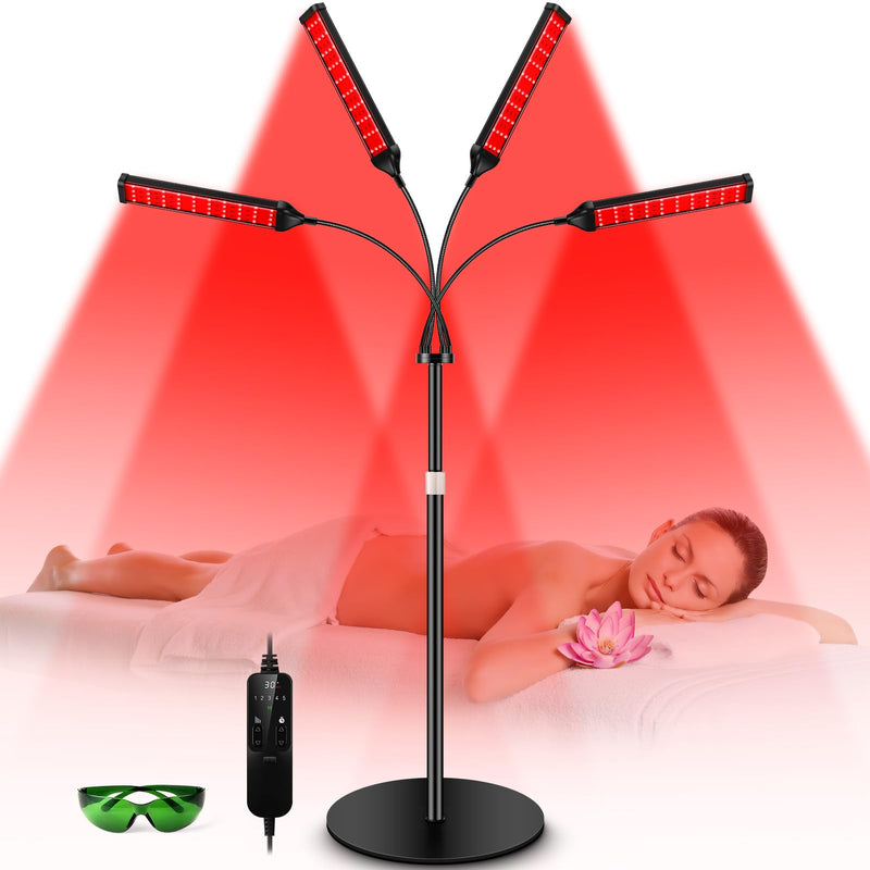 Dash Dock Essential: Viconor Red Light Therapy Lamp4 Head Infrared Light Therapy for Body Device with Adjustable Stand-660nm Red Light＆850nm Near Infrared Light Therapy Device for FaceBodyPainSkin at Home
