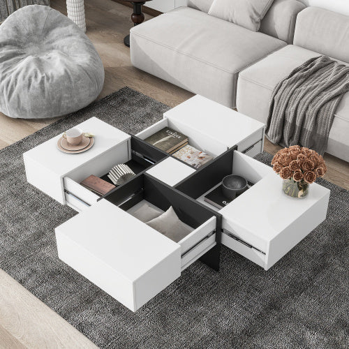 Dash Dock Essential: Unique Design Coffee Table With 4 Hidden Storage Compartments