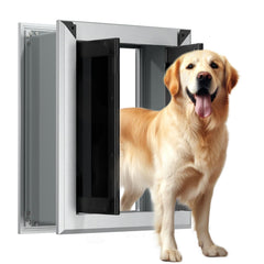 HIDROSIL Exterior Dog Door for Wall Heavy Duty Aluminium Frame Pet Door with Two Sliding Locking Panels Magnetic Flap Design Suitable for Large Dogs Up to 120 lbs LargeSliver
