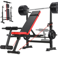 Dash Dock Essential: 6 in 1 Adjustable Weight Bench with Squat Barbell Rack and Removable Foot Bracket 600lbs Bench Press Set Workout Bench with Weight Storage Sit up Incline Flat Decline Strength Training for Home Gym
