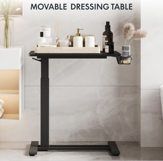 Dash Dock Essential: Standing Rolling Desk With Hidden Wheels Side Table Adjustable Height OverBed Table Hospital Desk With Cup Holder