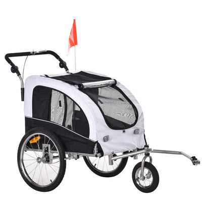 Aosom Dog Bike Trailer 2-in-1 Pet Stroller with Canopy and Storage Pockets White