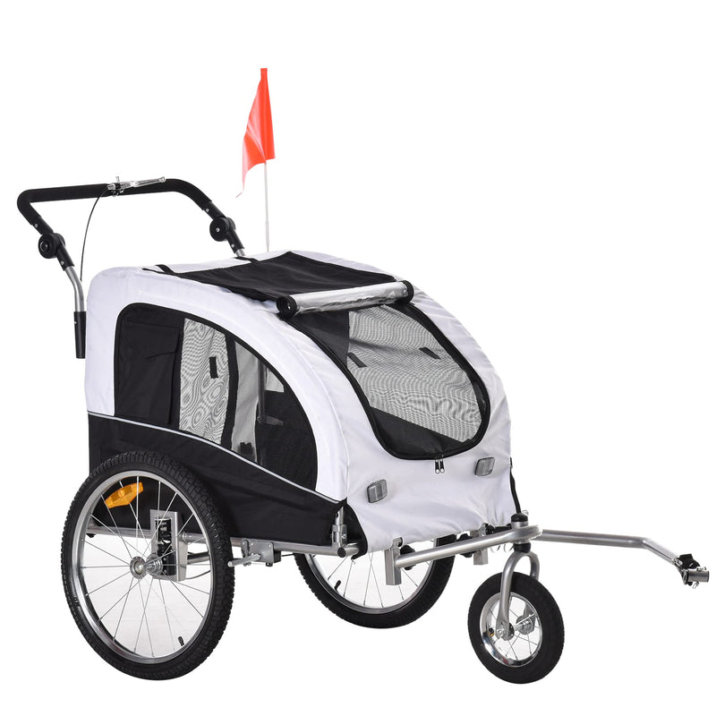 Aosom Dog Bike Trailer 2-in-1 Pet Stroller with Canopy and Storage Pockets White