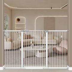 Qonimm 40.55" Tall Extra Wide Baby Gates Pet Gate Cat Door 65.8"-71.2" WideIndoor Safety Child Gates for Kids or Pets(White)
