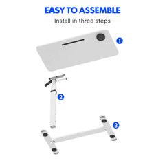 Dash Dock Essential: 31X16inch Standing Rolling Desk With Hidden Wheels Side Table Adjustable Height OverBed Table Hospital Desk With Cup Holder, Computer Laptop Table For Home, Office, Outdoor, Classroom