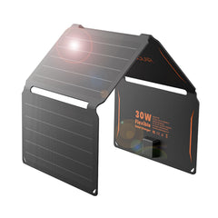 Dash Dock Essential: FlexSolar 30W Portable Solar Panel Chargers QC3.0 18W USB-A USB-C Output Foldable Small Power Emergency ETFE Panels IP67 Waterproof Camping Backpacking Hiking for Cell Phone Power Banks Flashlight