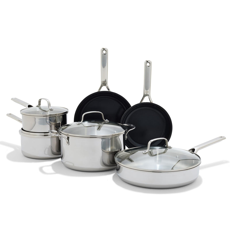 OXO Agility Tri-Ply Stainless Steel 13 Piece Kitchen Cookware Pots and Pans Set Induction PFAS-Free Ceramic Nonstick Coated Frypans Saucepans Stockpot Quick Even Heating Dishwasher and Oven Safe