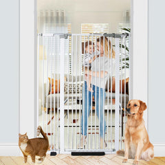 Rgqphantom 59.05" Extra Tall Safety Pet Gate30.31"-44.07" Auto Close Cat Gate Include 2.75" and 2*5.5" Extension Kits Suitable for StairsDoorways No Drilling Pressure Mount Kit White (59.05inch)