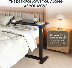 Dash Dock Essential: Standing Scroll Table With Hidden Wheels Side Table Height-adjustable Bed Table