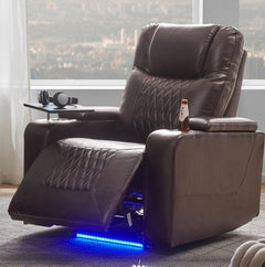 Dash Dock Premium: Power Motion Recliner With USB Charging Port And Hidden Arm Storage 2 Convenient Cup Holders Design And 360 Swivel Tray Table,Brown