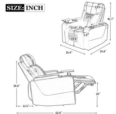 Dash Dock Premium: Power Motion Recliner With USB Charging Port And Hidden Arm Storage 2 Convenient Cup Holders Design And 360 Swivel Tray Table,Brown