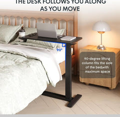 Dash Dock Essential: Standing Rolling Desk With Hidden Wheels Side Table Adjustable Height OverBed Table Hospital Desk With Cup Holder