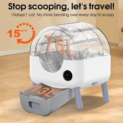 Dash Dock Elite: Self Cleaning Litter Box - 2.2lb-23lb Cat Can Use, 100L Automatic Cat Litter Box Self Cleaning, Extra Large For Multiple Cats, Anti-Pinch, All Clumping Litter Can Use, With Garbage Bags, App Control
