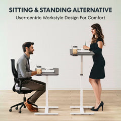 Dash Dock Essential: 31X16inch Standing Rolling Desk With Hidden Wheels Side Table Adjustable Height OverBed Table Hospital Desk With Cup Holder, Computer Laptop Table For Home, Office, Outdoor, Classroom