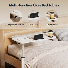 Dash Dock Essential: 31X16inch Standing Rolling Desk With Hidden Wheels Side Table Adjustable Height OverBed Table Hospital Desk With Cup Holder, Computer Laptop Table For Home, Office, Outdoor, Classroom
