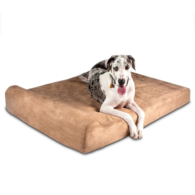 Big Barker Orthopedic Dog Bed w/Headrest - 7” Dog Bed for Large Dogs w/Washable Microsuede Cover - Elevated Dog Bed Made in The USA w/ 10-Year Warranty (Headrest Giant Khaki)