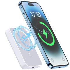 NOHON Wireless Charger Portable Mag-Safe-Battery Pack: 10000mAh Power Bank PD 20W Fast Charging with USB-C Cable External Powerbank for Mag-Safe for iPhone 15 14 13 12 Mini Pro Pro Max (White)