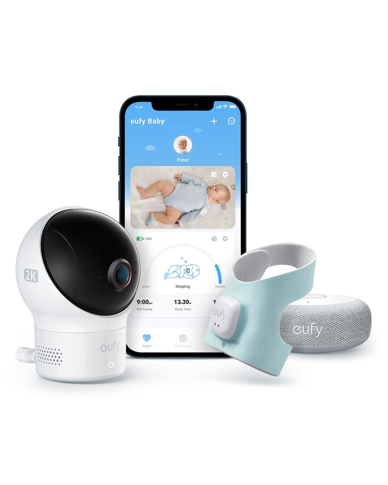 Dash Dock Premium: eufy Baby Smart Sock Baby Monitor with 2.4 GHz Wi-Fi Track Sleep Patterns Naps Heart Rate 2K Camera AI Cry Detection Pan and Tilt No Monthly Fee
