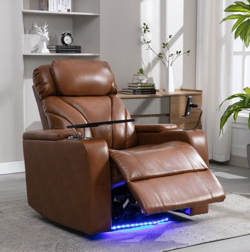 Dash Dock Premium: Power Motion Recliner Electric Power Recliner With USB Charging Port, Hidden Arm Storage, Convenient Cup Holder And Bluetooth Speaker, Light Brown