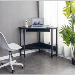Dash Dock Essential: Triangle Computer Desk, Corner Table With Sleek Keyboard Tray And Storage Shelves As A Workstation For Small Spaces