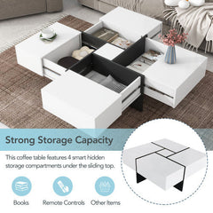 Dash Dock Essential: Unique Design Coffee Table With 4 Hidden Storage Compartments