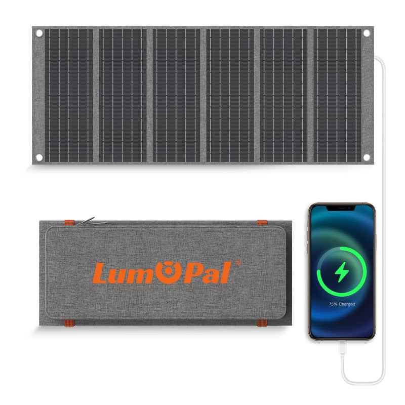 Dash Dock Essential: LUMOPAL 30W Foldable Solar Panel Portable Solar Charger with PD USB-C 30W USB-A 18W max Output Backpacking Solar Panel for Camping Ultra Compact Solar Panels for Hiking Trip Outdoor Activities