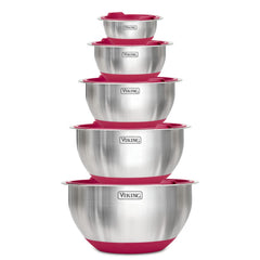 Dash Dock Essential:  Viking Culinary Stainless Steel Mixing Bowl Set 10 piece Non-slip Silicone Base Includes Airtight Lids Dishwasher Safe Red