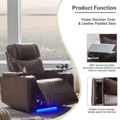 Dash Dock Premium: Power Motion Recliner With USB Charging Port And Hidden Arm Storage 2 Convenient Cup Holders Design And 360 Swivel Tray Table,Brown