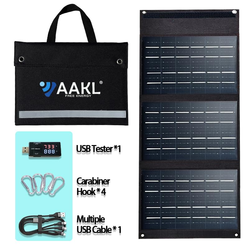 Dash Dock Essential: AAKL 36W Foldable Solar Charger Portable Waterproof Panel Backpack Bag Quick Charging Power Station Compatible DC USB Tester Cables Port Cell Phone Pad Outdoor Camping Hiking