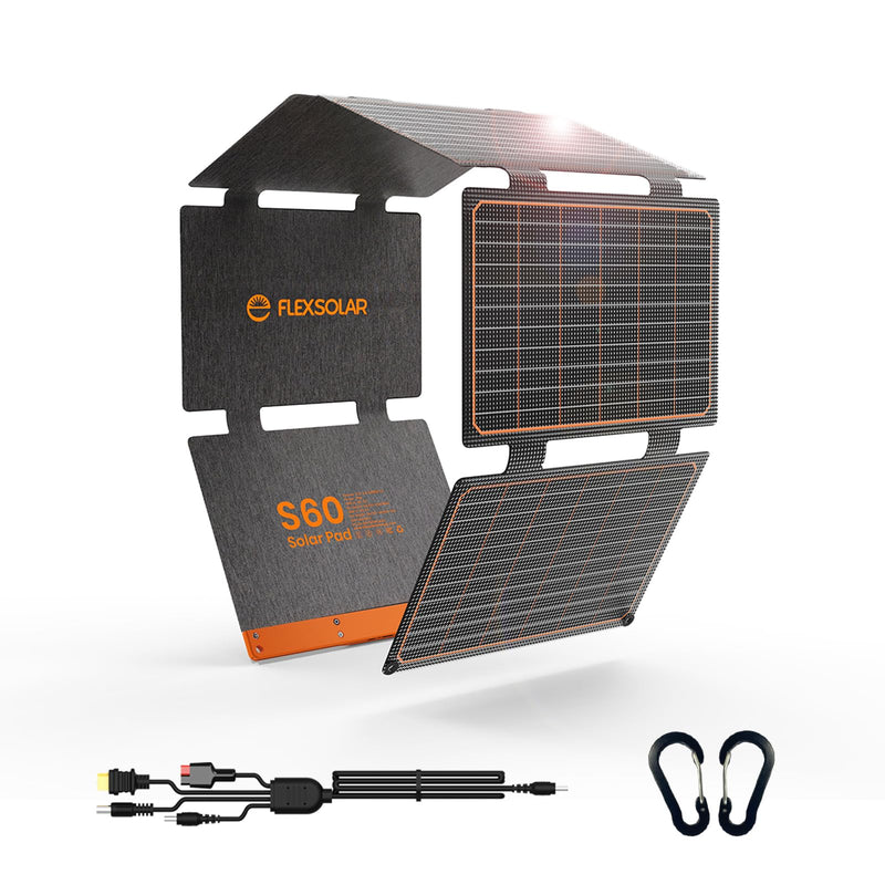 Dash Dock Essential: 60W Foldable Solar Panel Portable Solar Charger with USB-C PD3.0 / USB-A QC3.0 / DC 20-28V Port IP67 Waterproof Solar Panel Kit for RV Camping Backpacking Compatible with Phone Tablet Power Station