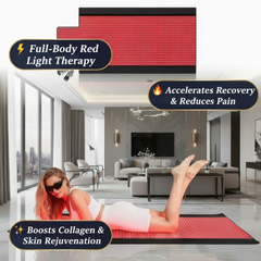 2025 New 73“ x 33” Full Body Red Light Therapy Mat for Body Pain Relief Premium Leather 1370 Dual Wavelength LEDs Adjustable Timer & Intensity Black