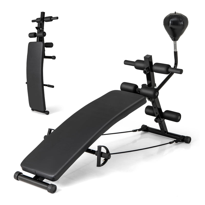 Dash Dock Essential: Tools empire Sit Up Bench Folding Exercise Bench Ab Workout Equipment with Speed Ball & Resistance Bands Adjustable Decline Workout Bench for Home Gym Full Body Exercise Strength Training Bench
