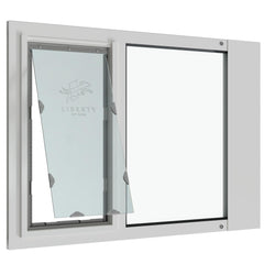 Liberty Pet Door Insert for Vinyl Sash Windows | Durable Vinyl Frame with Closing Cover | Energy Efficient Safety Glass | White Large Flap 41" - 42.5" Width