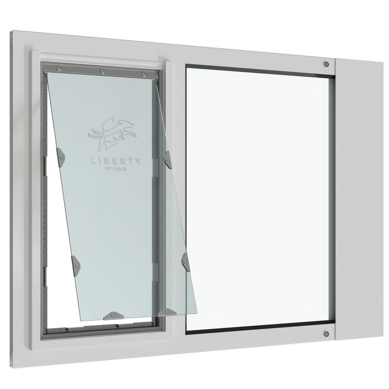 Liberty Pet Door Insert for Vinyl Sash Windows | Durable Vinyl Frame with Closing Cover | Energy Efficient Safety Glass | White Large Flap 41