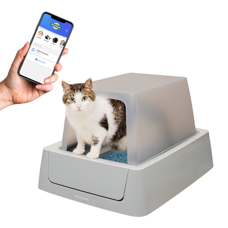PetSafe ScoopFree Crystal Smart Self-Cleaning Cat Litter Box - WiFi & App Enabled - Hands-Free Cleanup Less Tracking Superior Odor Control - Includes Disposable Tray and Hood