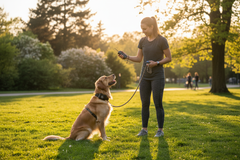 Dog being trained outdoors