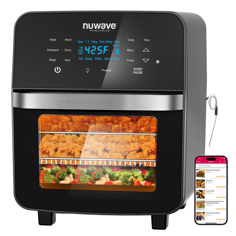 Dash Dock Elite:  Nuwave Brio 15.5Qt 10-IN-1 Air Fryer Rotisserie Oven XL Family Size Even & Crisp AirFry Reheat Roast Dehydrate for Quick Meals 50°-425°F Control 100 Presets & 50 Memory Dishwasher-Safe 1800W