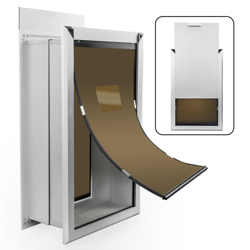FUELIO XL Dog Door for Wall - Aluminum Doggy Door for Wall Mounting - Double Flap for Ruff Weather Extra Large Size for Giant Breed- Pet Safe Design
