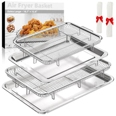 Dash Dock Essential:  Air Fryer Basket for Oven 2 Set Air Fryer Pan and Crisper Tray YEPATER 18.6" x 12.8"&15.6" x 11.6"Large Size Stainless Steel Air Fryer Pan and Crisper Tray with 60 PCS Parchment Paper for Baking