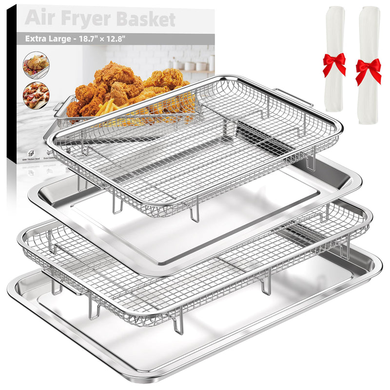 Dash Dock Essential:  Air Fryer Basket for Oven 2 Set Air Fryer Pan and Crisper Tray YEPATER 18.6
