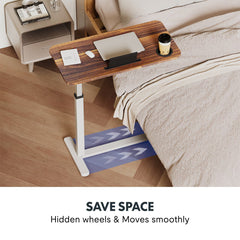 Dash Dock Essential: 31X16inch Standing Rolling Desk With Hidden Wheels Side Table Adjustable Height OverBed Table Hospital Desk With Cup Holder, Computer Laptop Table For Home, Office, Outdoor, Classroom